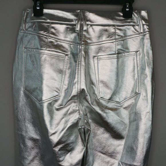 New Good American Good Icon SILVER Metallic Faux Leather Pants size 8/29 - Picture 10 of 16